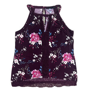 White House Black Market Purple Floral Lace Blouse Size Small